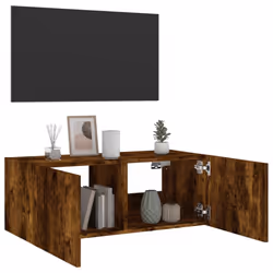 vidaXL TV Wall Cabinet with LED Lights Floating TV Unit TV Cabinet Smoked Oak - Additional view 5