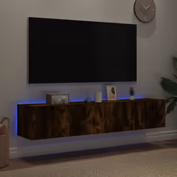 vidaXL TV Wall Cabinets with LED Lights Floating TV Unit 2 pcs Smoked Oak
