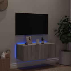 vidaXL TV Wall Cabinet with LED Lights Floating TV Unit TV Cabinet Grey Sonoma