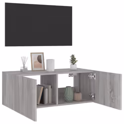 vidaXL TV Wall Cabinet with LED Lights Floating TV Unit TV Cabinet Grey Sonoma - Additional view 5