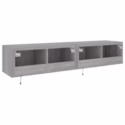 vidaXL TV Wall Cabinets with LED Lights Floating TV Unit 2 pcs Grey Sonoma - Additional view 10
