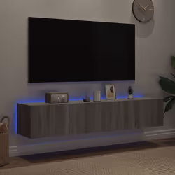 vidaXL TV Wall Cabinets with LED Lights Floating TV Unit 2 pcs Grey Sonoma