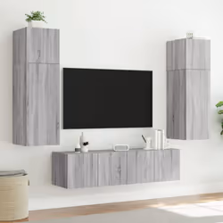 vidaXL TV Wall Cabinets with LED Lights Floating TV Unit 2 pcs Grey Sonoma - Additional view 4