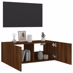 vidaXL TV Wall Cabinet with LED Lights Floating TV Unit TV Cabinet Brown Oak - Additional view 5