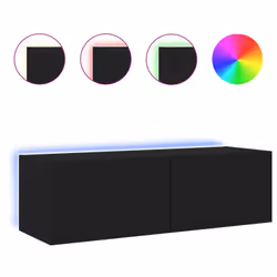 vidaXL TV Wall Cabinet with LED Lights Floating Wall Mounted TV Cabinet Black