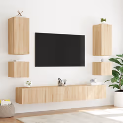 vidaXL TV Wall Cabinet with LED Lights Floating TV Unit TV Cabinet Sonoma Oak - Additional view 6