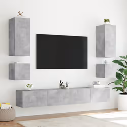 vidaXL TV Wall Cabinet with LED Lights Wall Mounted TV Units Concrete Grey - Additional view 6
