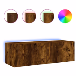 vidaXL TV Wall Cabinet with LED Lights Floating TV Unit TV Cabinet Smoked Oak