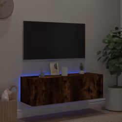 vidaXL TV Wall Cabinet with LED Lights Floating TV Unit TV Cabinet Smoked Oak - Additional view 4