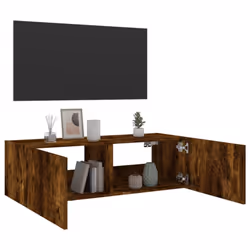 vidaXL TV Wall Cabinet with LED Lights Floating TV Unit TV Cabinet Smoked Oak - Additional view 7