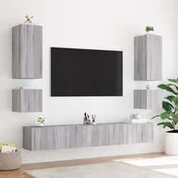 vidaXL TV Wall Cabinet with LED Lights Floating TV Unit TV Cabinet Grey Sonoma - Additional view 6