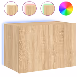 vidaXL TV Wall Cabinet with LED Lights Floating TV Unit TV Cabinet Sonoma Oak