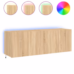 vidaXL TV Wall Cabinets with LED Lights Floating TV Unit 2 pcs Sonoma Oak