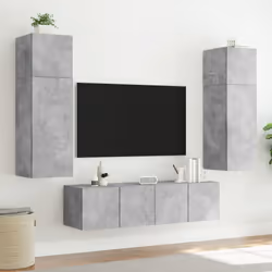 vidaXL TV Wall Cabinets with LED Lights Floating TV Unit 2 pcs Concrete Grey - Additional view 4