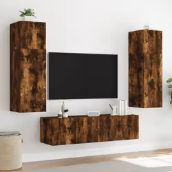 vidaXL TV Wall Cabinets with LED Lights Floating TV Unit 2 pcs Smoked Oak - Additional view 4