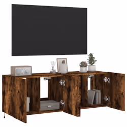 vidaXL TV Wall Cabinets with LED Lights Floating TV Unit 2 pcs Smoked Oak - Additional view 5