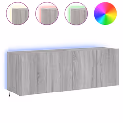 vidaXL TV Wall Cabinets with LED Lights Floating TV Unit 2 pcs Grey Sonoma