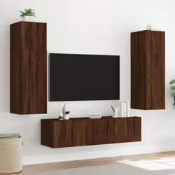 vidaXL TV Wall Cabinet with LED Lights Floating TV Unit TV Cabinet Brown Oak - Additional view 5