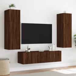 vidaXL TV Wall Cabinets with LED Lights Wall Mounted TV Units 2 pcs Brown Oak - Additional view 4
