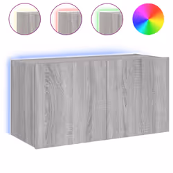 vidaXL TV Wall Cabinet with LED Lights Floating TV Unit TV Cabinet Grey Sonoma