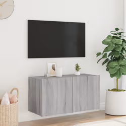 vidaXL TV Wall Cabinet with LED Lights Floating TV Unit TV Cabinet Grey Sonoma - Additional view 4