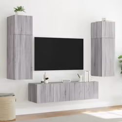 vidaXL TV Wall Cabinet with LED Lights Floating TV Unit TV Cabinet Grey Sonoma - Additional view 5