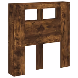 vidaXL LED Headboard Bed Header Bedroom Storage Bed Headboard Engineered Wood - smoked oak, 100 x 103.5 cm
