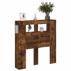 vidaXL LED Headboard Bed Header Bedroom Storage Bed Headboard Engineered Wood - smoked oak, 100 x 103.5 cm - Additional view 4
