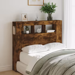 vidaXL LED Headboard Bed Header Bedroom Storage Bed Headboard Engineered Wood - smoked oak, 120 x 103.5 cm - Additional view 2
