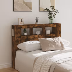 vidaXL LED Headboard Bed Header Bedroom Storage Bed Headboard Engineered Wood - smoked oak, 140 x 103.5 cm - Additional view 2