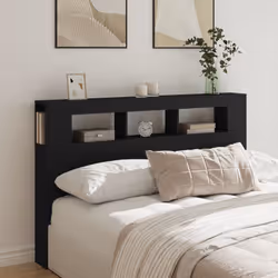 vidaXL LED Headboard Bed Header Bedroom Storage Bed Headboard Engineered Wood - black, 160 x 18.5 x 103.5 cm - Additional view 2