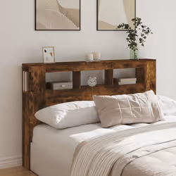 vidaXL LED Headboard Bed Header Bedroom Storage Bed Headboard Engineered Wood - smoked oak, 160 x 18.5 x 103.5 cm - Additional view 2