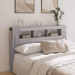 vidaXL LED Headboard Bed Header Bedroom Storage Bed Headboard Engineered Wood - grey sonoma, 160 x 18.5 x 103.5 cm - Additional view 2