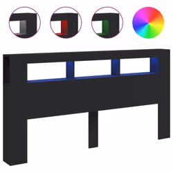 vidaXL LED Headboard Bed Header Bedroom Storage Bed Headboard Engineered Wood - black