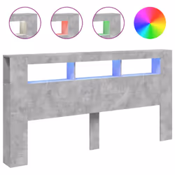 vidaXL LED Headboard Bed Header Bedroom Storage Bed Headboard Engineered Wood - concrete grey
