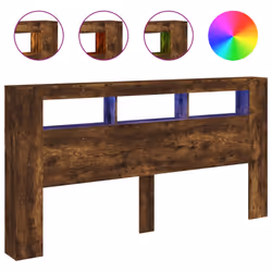 vidaXL LED Headboard Bed Header Bedroom Storage Bed Headboard Engineered Wood - smoked oak