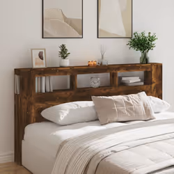 vidaXL LED Headboard Bed Header Bedroom Storage Bed Headboard Engineered Wood - smoked oak - Additional view 10