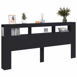 vidaXL LED Headboard Bed Header Bedroom Storage Bed Headboard Engineered Wood - black, 220 x 18.5 x 103.5 cm - Additional view 4