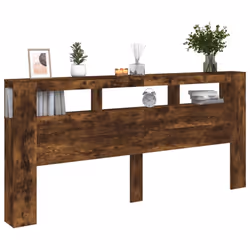 vidaXL LED Headboard Bed Header Bedroom Storage Bed Headboard Engineered Wood - smoked oak, 220 x 18.5 x 103.5 cm - Additional view 4