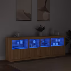 vidaXL Sideboard with LED Lights Cupboard Highboard Storage Cabinet Brown Oak - sonoma oak - Additional view 2