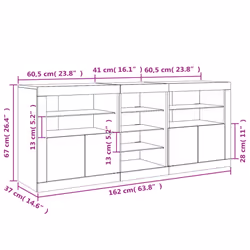 vidaXL Sideboard with LED Lights Cupboard Highboard Storage Buffet Cabinet - concrete grey