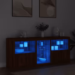 vidaXL Sideboard with LED Lights Cupboard Highboard Storage Buffet Cabinet - brown oak