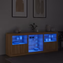vidaXL Sideboard with LED Lights Cupboard Highboard Storage Cabinet Smoked Oak - sonoma oak - Additional view 2