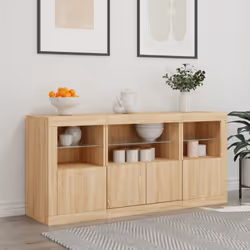 vidaXL Sideboard with LED Lights Home Cupboard Storage Side Cabinet Highboard - sonoma oak - Additional view 2