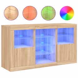 vidaXL Sideboard with LED Lights Cupboard Highboard Storage Cabinet Sonoma Oak - sonoma oak
