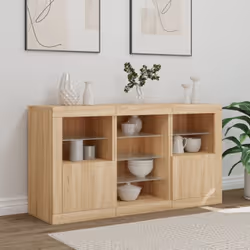 vidaXL Sideboard with LED Lights Cupboard Highboard Storage Cabinet Sonoma Oak - sonoma oak - Additional view 2