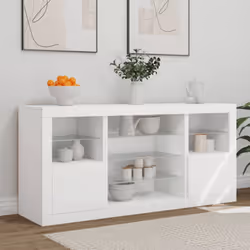 vidaXL Sideboard with LED Lights Cupboard Highboard Storage Cabinet Sonoma Oak - white