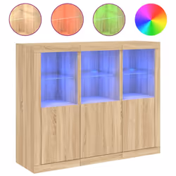 vidaXL Sideboards with LED Lights Cupboard 3 pcs Smoked Oak Engineered Wood - sonoma oak