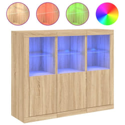vidaXL Sideboards with LED Lights Cupboard 3 pcs Smoked Oak Engineered Wood - sonoma oak