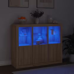 vidaXL Sideboards with LED Lights Cupboard 3 pcs Smoked Oak Engineered Wood - sonoma oak
